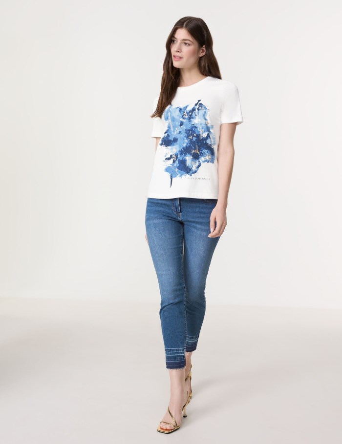 Gerry Weber Cotton T-shirt with a front print T-skjorte Hvite | VGTX7685