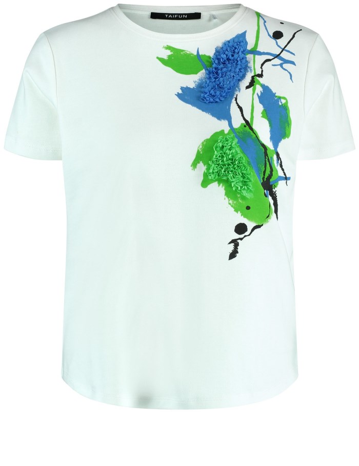 TAIFU Cotton T-shirt with a front placement print T-skjorte Hvite | SWOB9367