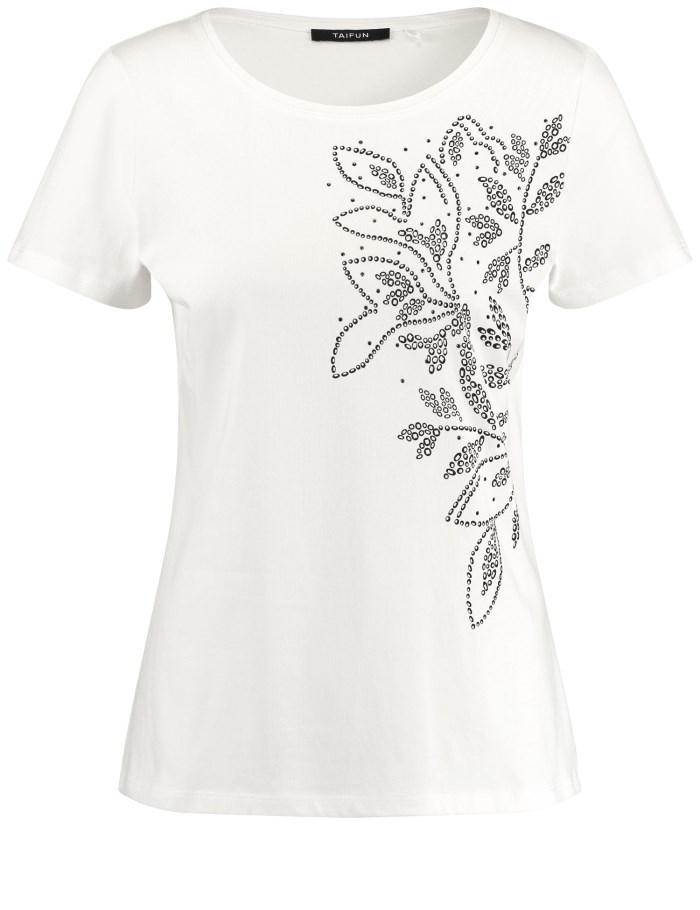 TAIFU Cotton T-shirt with a positioned print T-skjorte Hvite | QVRD0298