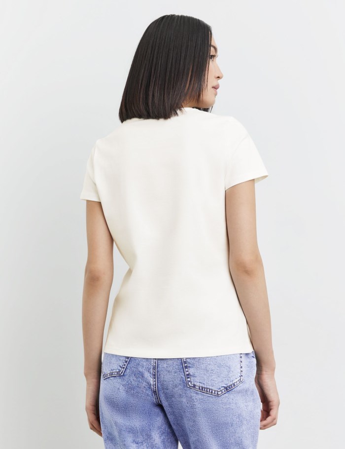 TAIFU Cotton T-shirt with a positioned print T-skjorte Hvite | QVRD0298