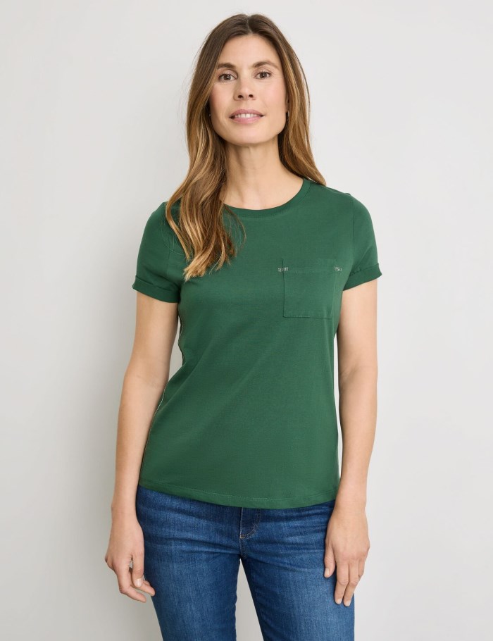 Gerry Weber Cotton T-shirt with decorative rhinestones T-skjorte Grønn | ZSKP4420