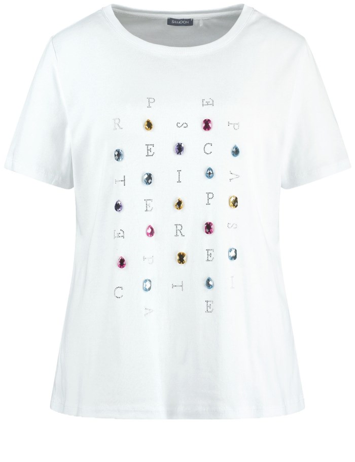 SAMOON Cotton T-shirt with rhinestones T-skjorte Hvite | GDWR7879