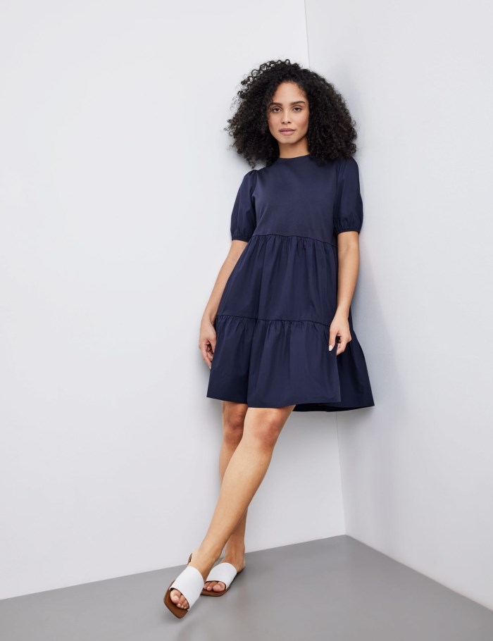 Gerry Weber Cotton dress with a tiered skirt section Kjole Blå | BSZN9392