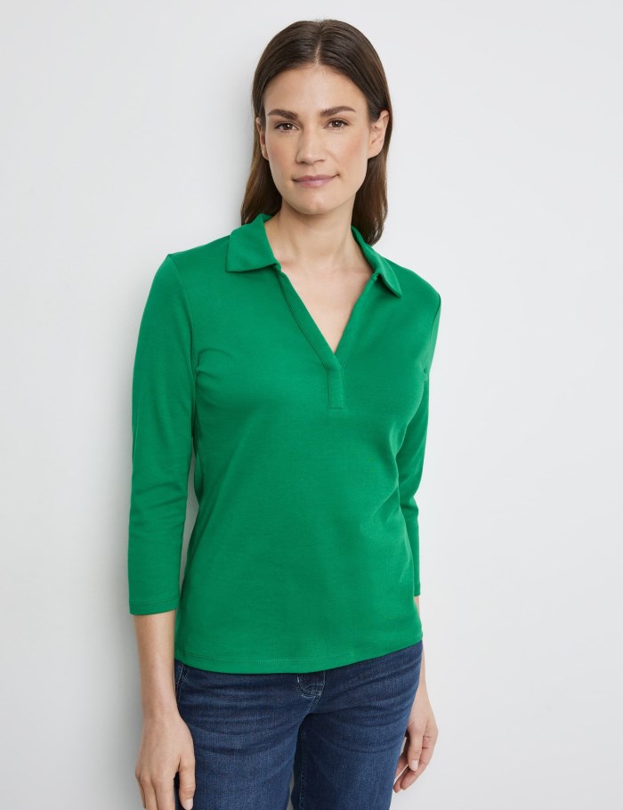 Gerry Weber Cotton polo shirt with 3/4-length sleeves T-skjorte Grønn | UMKY9076