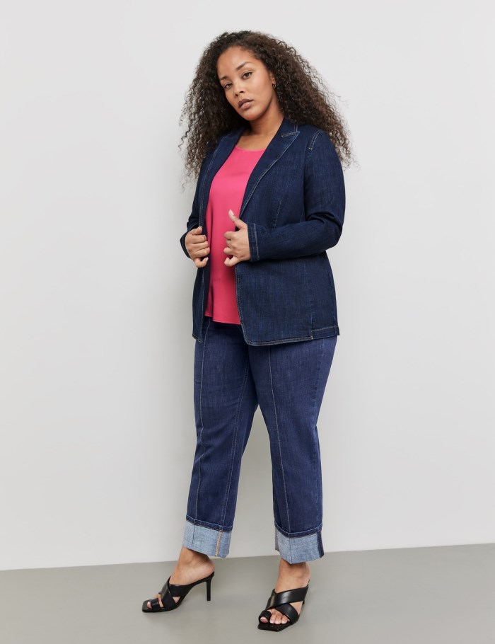 SAMOON Denim blazer with contrasting topstitching Blazere Blå | SNKQ7005