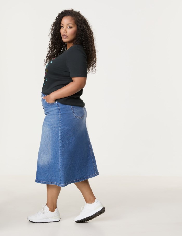 SAMOON Denim midi skirt Skjørt Blå | SSIK2443