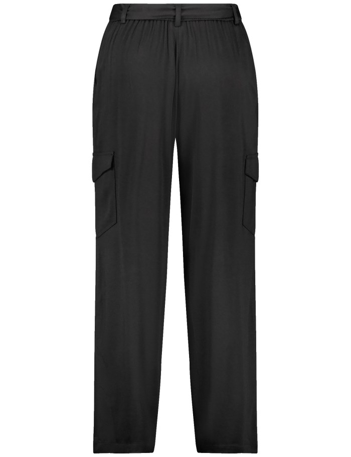 SAMOON Elegant cargo trousers with a flowing drape, Carlotta Bukser Svarte | LMNQ6116