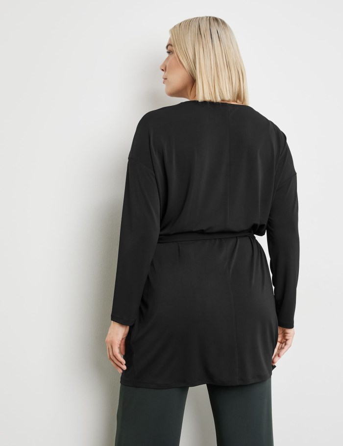 SAMOON Elegant long top with a tie-around belt T-skjorte Svarte | HJTW1126