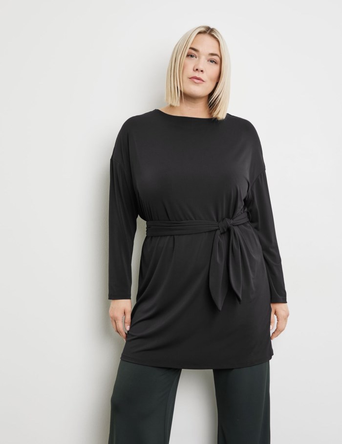 SAMOON Elegant long top with a tie-around belt T-skjorte Svarte | HJTW1126