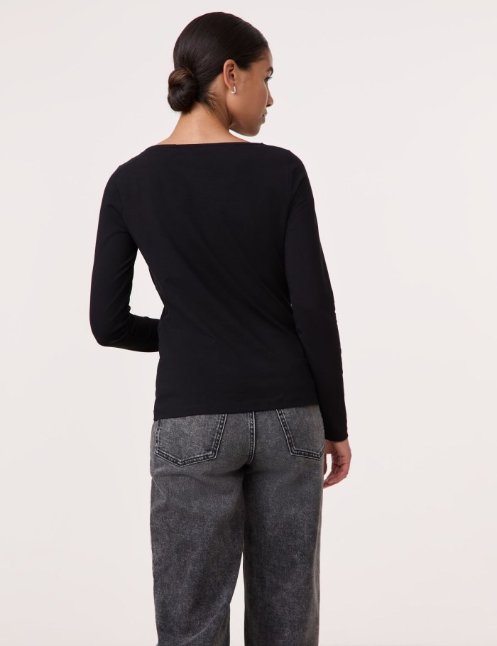 TAIFU Embellished long sleeve top made of organic cotton T-skjorte Svarte | FKBM1998