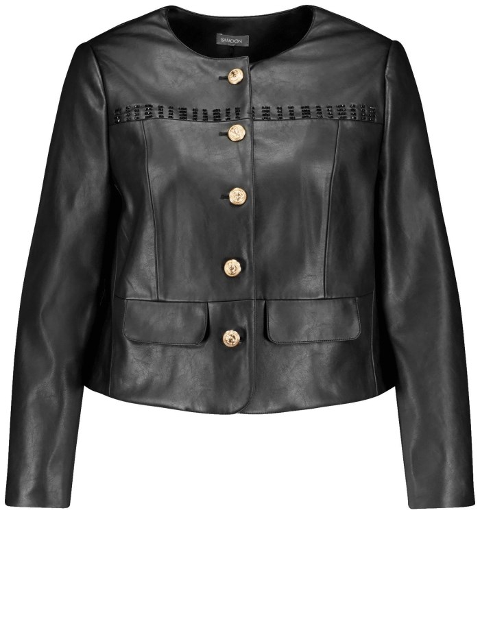 SAMOON Faux leather blazer jacket Blazere Svarte | PZLF2537