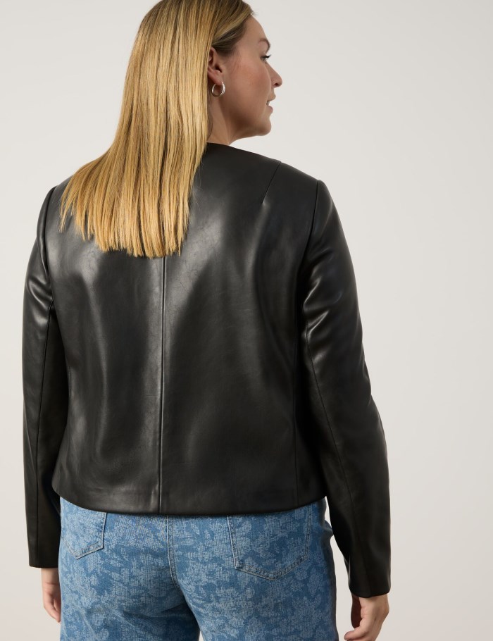 SAMOON Faux leather blazer jacket Blazere Svarte | PZLF2537