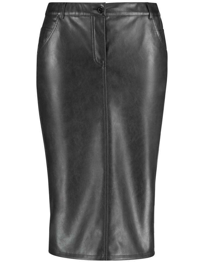 SAMOON Faux leather midi skirt Skjørt Svarte | CMNP0313