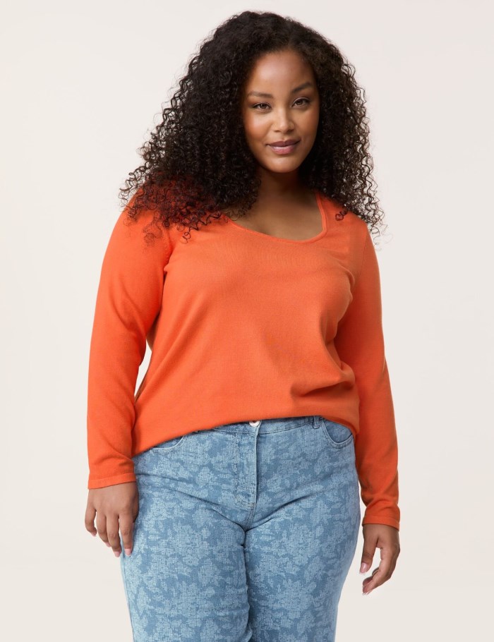 SAMOON Figure-defining basic fine knit jumper Strikkevarer Oransje | VQZI2693