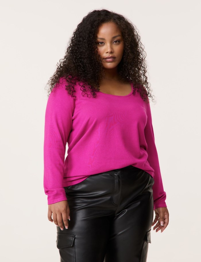 SAMOON Figure-defining basic fine knit jumper Strikkevarer Rosa | ZOIE0948