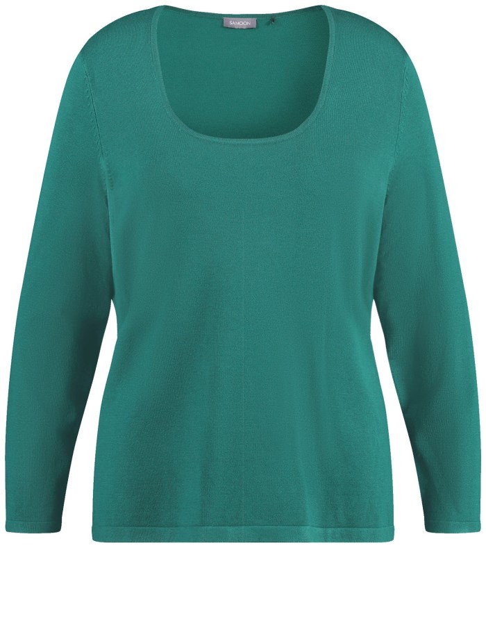 SAMOON Figure-defining basic fine knit jumper Strikkevarer Blå | HEDI5698