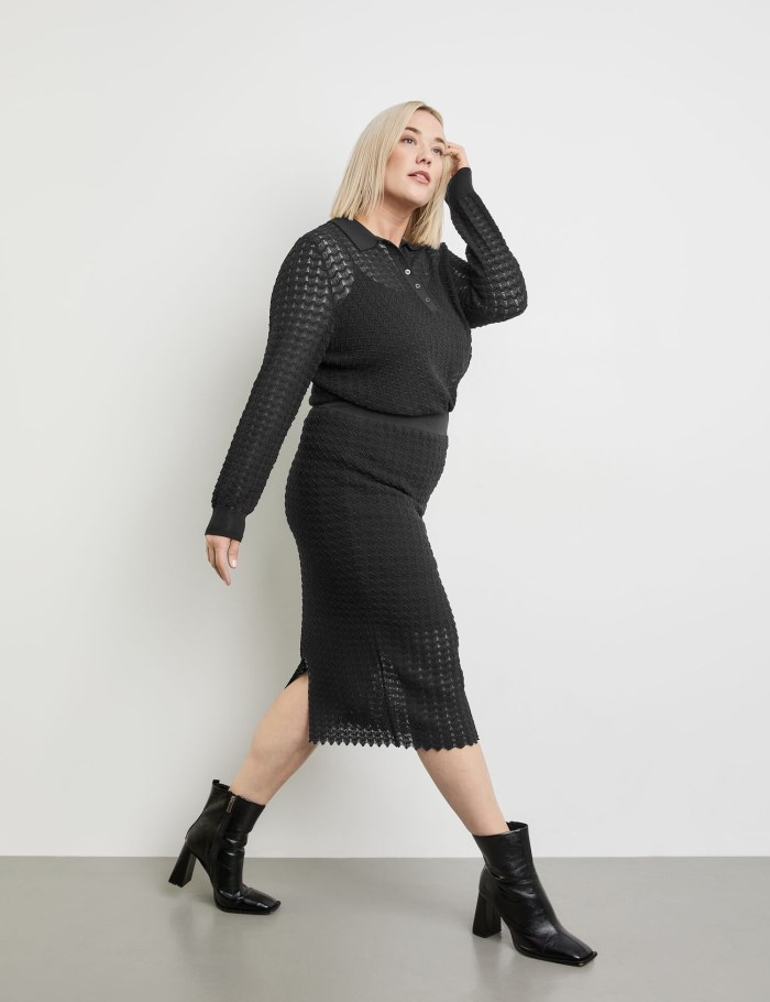 SAMOON Figure-defining, textured knit skirt Skjørt Svarte | KFYZ0304