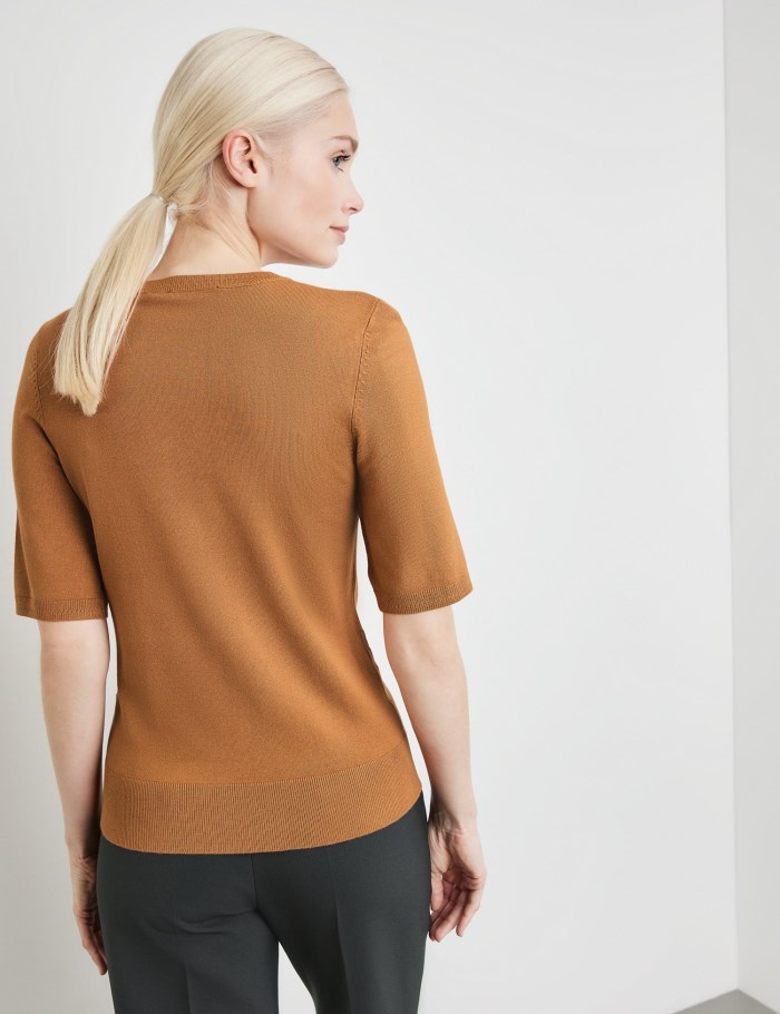 TAIFU Fine knit jumper with mid-length sleeves Strikkevarer Brune | ITEA5843