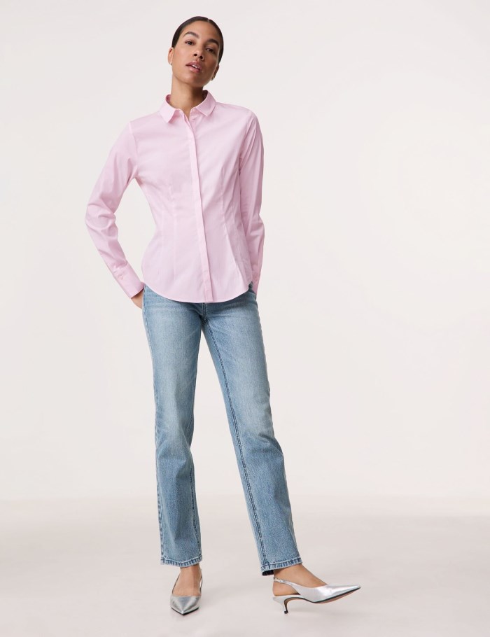 TAIFU Fitted shirt blouse in a cotton blend Bluse Rosa | JGBX1570