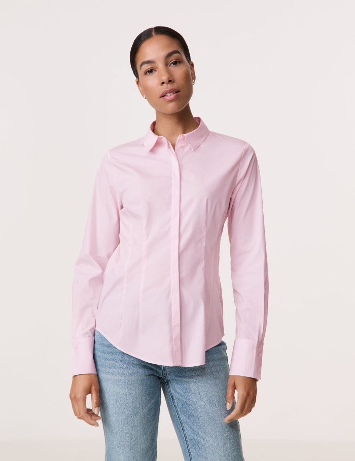 TAIFU Fitted shirt blouse in a cotton blend Bluse Rosa | JGBX1570