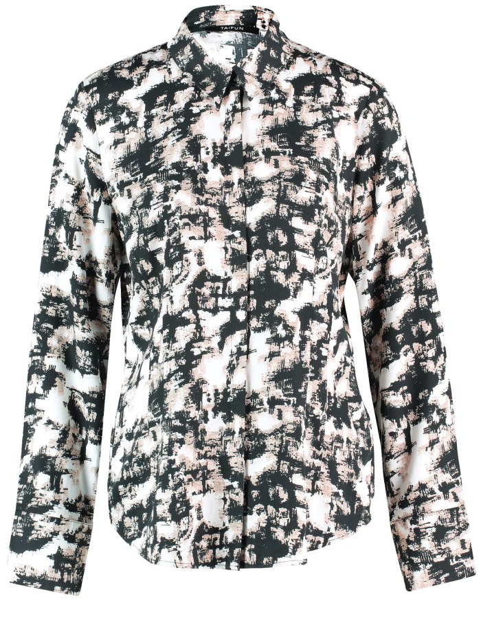 TAIFU Fitted shirt blouse with an all-over print Bluse Svarte | UDQF3760