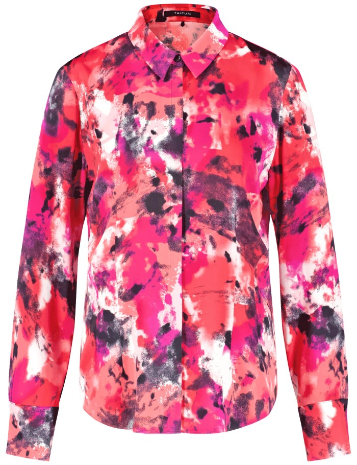 TAIFU Fitted shirt blouse with an all-over print Bluse Rød | LTIY4571