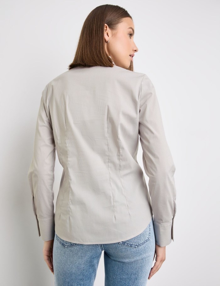 TAIFU Fitted shirt blouse with thin stripes Bluse Beige | KFGJ7741