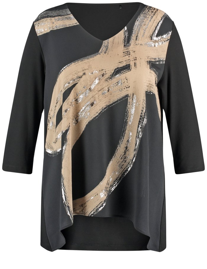 SAMOON Flared 3/4-sleeve top in a mix of materials T-skjorte Svarte | RRJZ0443