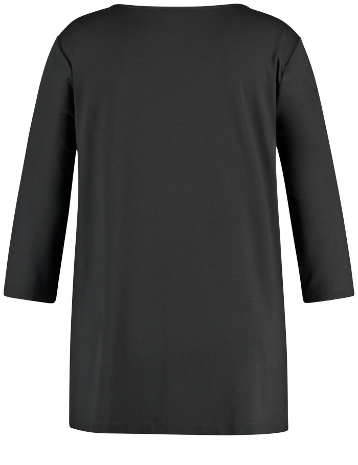 SAMOON Flared 3/4-sleeve top in a mix of materials T-skjorte Svarte | RRJZ0443