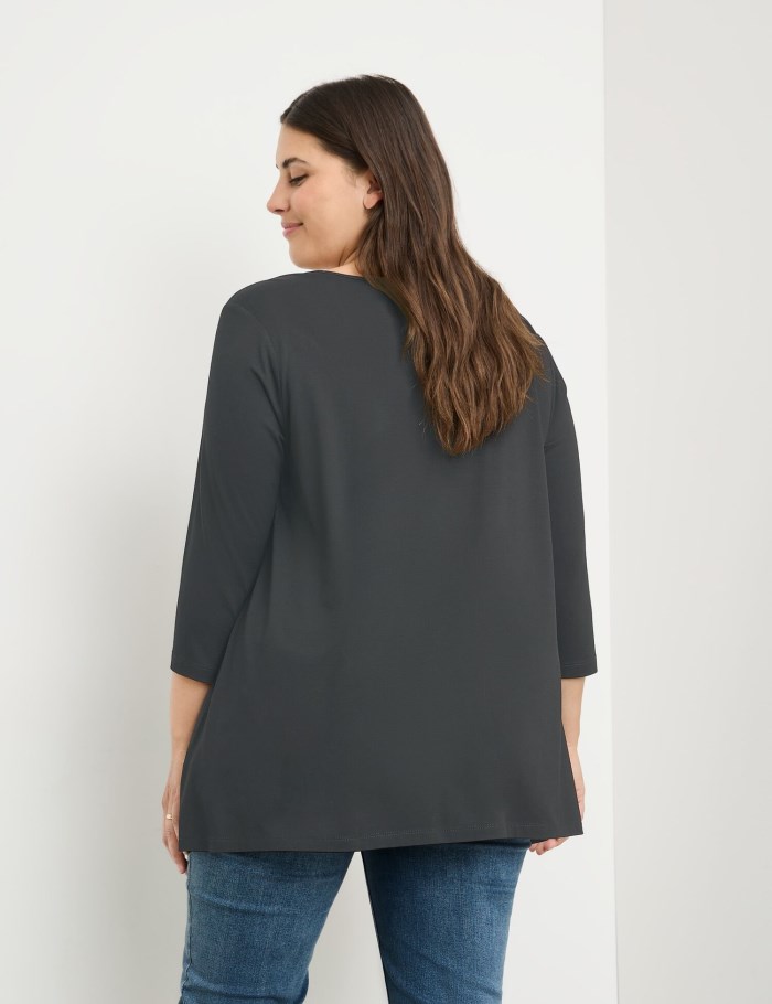 SAMOON Flared 3/4-sleeve top in a mix of materials T-skjorte Svarte | RRJZ0443