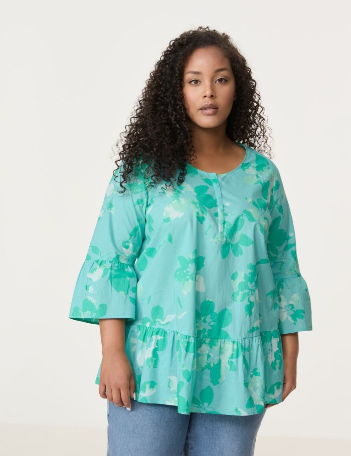 SAMOON Flared blouse with flounces Bluse Blå | BPIT5811