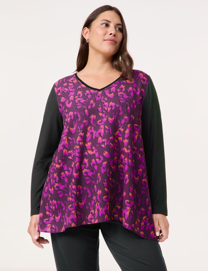 SAMOON Flared long sleeve top with a blouse front T-skjorte Rosa | OPKZ9755