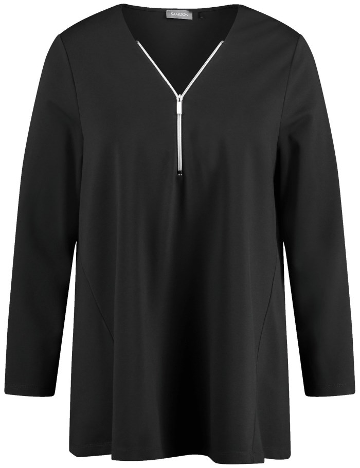 SAMOON Flared long sleeve top with a zip T-skjorte Svarte | NBVM2836