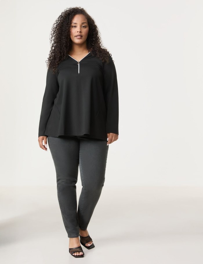 SAMOON Flared long sleeve top with a zip T-skjorte Svarte | NBVM2836