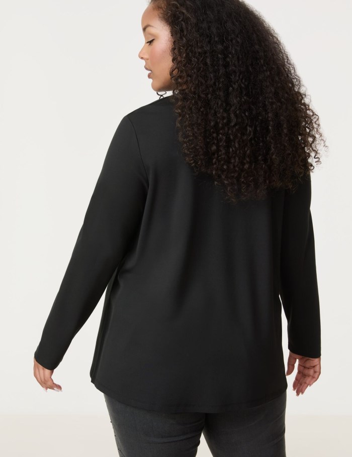 SAMOON Flared long sleeve top with a zip T-skjorte Svarte | NBVM2836