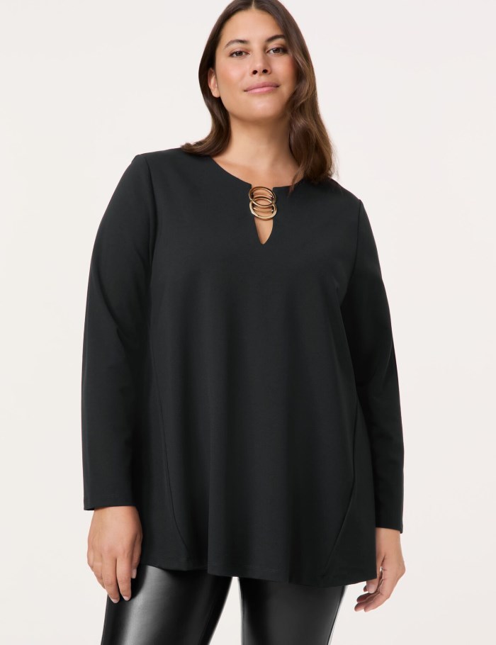 SAMOON Flared long sleeve top with a decorative detail T-skjorte Svarte | LVWX0634