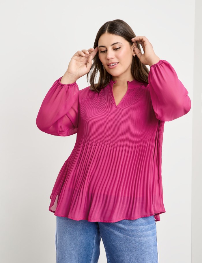 SAMOON Flared, pleated blouse Bluse Rosa | BGZL2333