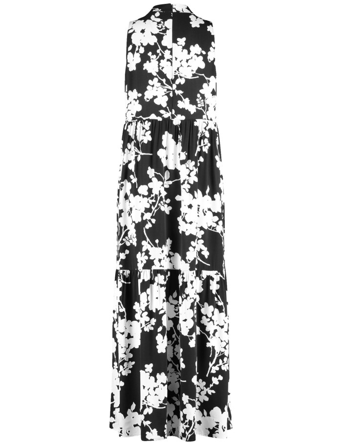 TAIFU Flared, tiered dress with a floral print Kjole Svarte | KGJX9381