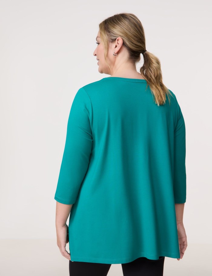 SAMOON Flared top with 3/4-length sleeves and a front print T-skjorte Blå | AFXG8062