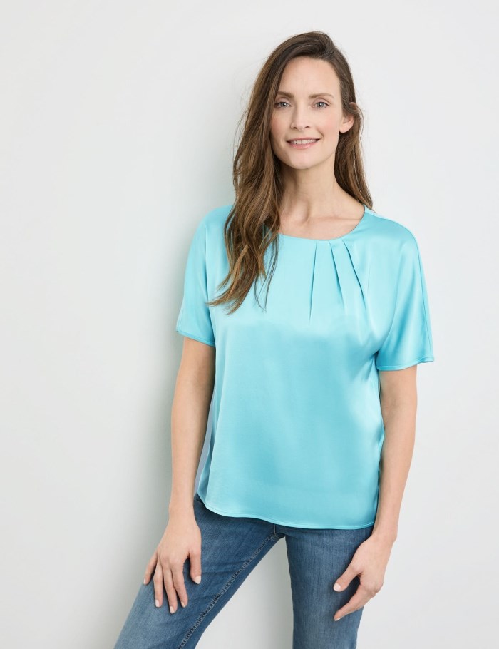 Gerry Weber Flowing blouse top with fabric panelling T-skjorte Blå | NLQB6982