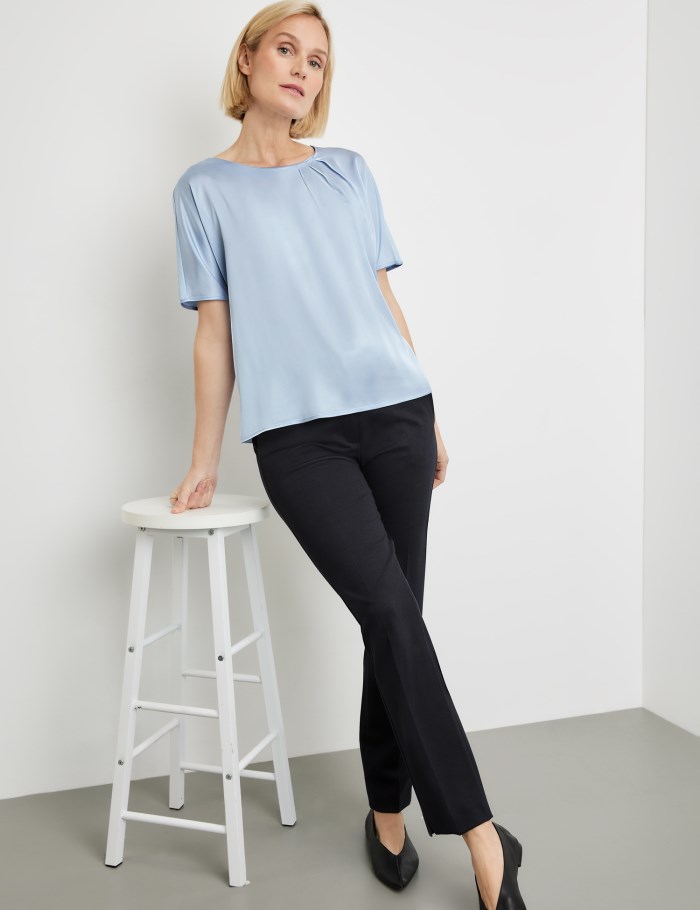 Gerry Weber Flowing blouse top with fabric panelling T-skjorte Blå | LZUV9821