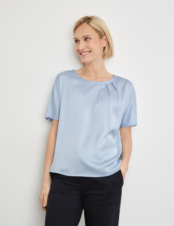 Gerry Weber Flowing blouse top with fabric panelling T-skjorte Blå | LZUV9821