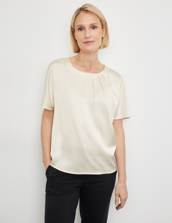 Gerry Weber Flowing blouse top with fabric panelling T-skjorte Hvite | YBOQ6261