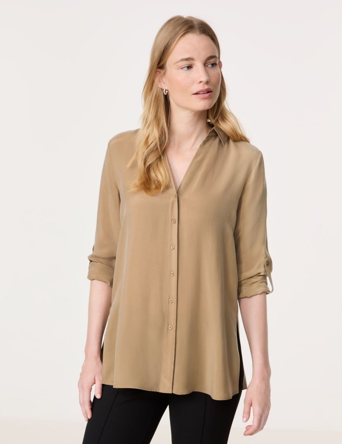 Gerry Weber Flowing blouse with side slits Bluse Brune | NJVX3307