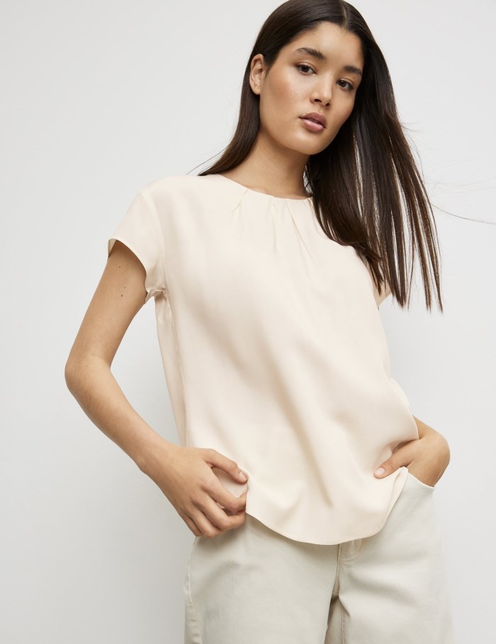 TAIFU Flowing short sleeve blouse Bluse Beige | XFIE4266