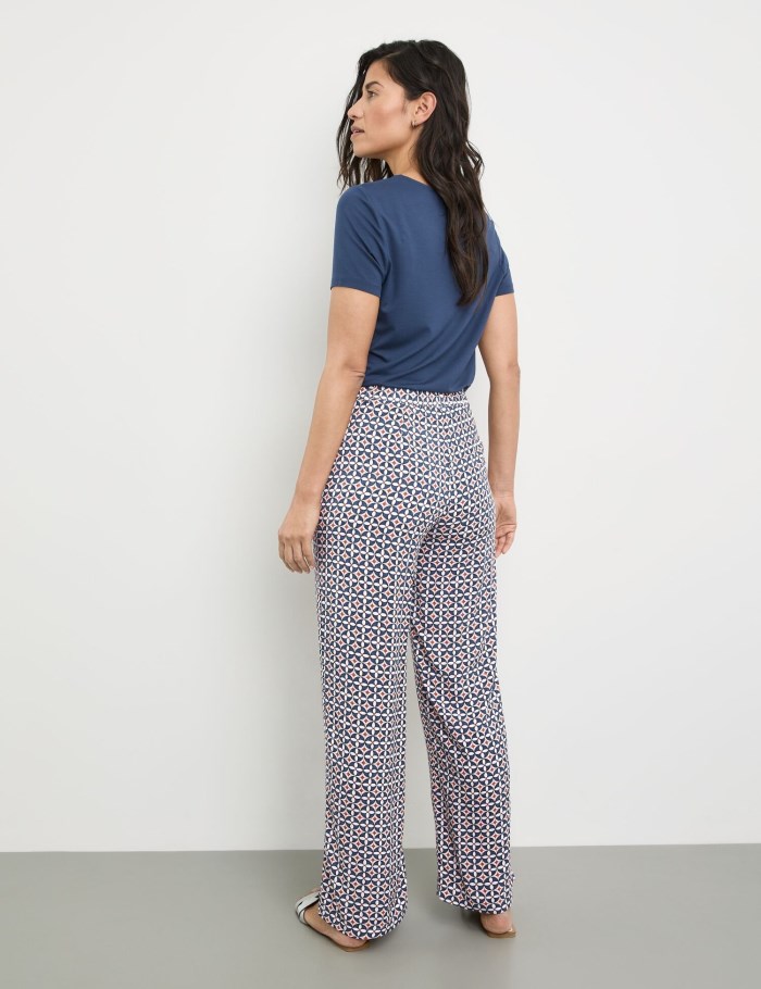 Gerry Weber Flowing trousers with an all-over pattern Bukser Blå | MIQE8840