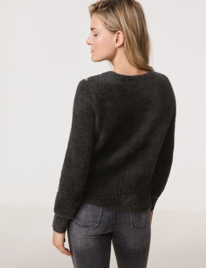 TAIFU Fluffy jumper with a lurex/jacquard pattern Strikkevarer Svarte | HPEO6552