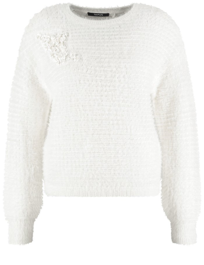 TAIFU Fluffy jumper with sequin details Strikkevarer Hvite | COPI7957