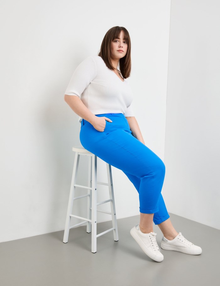 SAMOON Greta cotton chinos that stretch for comfort Bukser Blå | CUTE5185