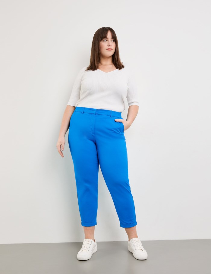 SAMOON Greta cotton chinos that stretch for comfort Bukser Blå | CUTE5185